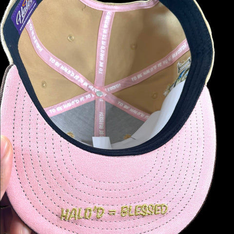 Halo'd Pink Suede with Halo'd = Blessed embroidery