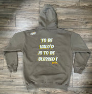Halo'd Hoodie back view with Puff logo print
