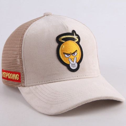 Halo'd "Focus" Emoticon Trucker hat (Butter Cream)
